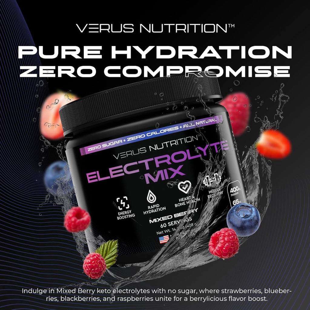 Electrolytes Powder No Sugar- Zero Calorie Hydration Powder | Sugar Free Electrolytes for Fasting, Keto & Vegan | Natural Ingredients Electrolyte Mix for Energy Boost, 60 Servings