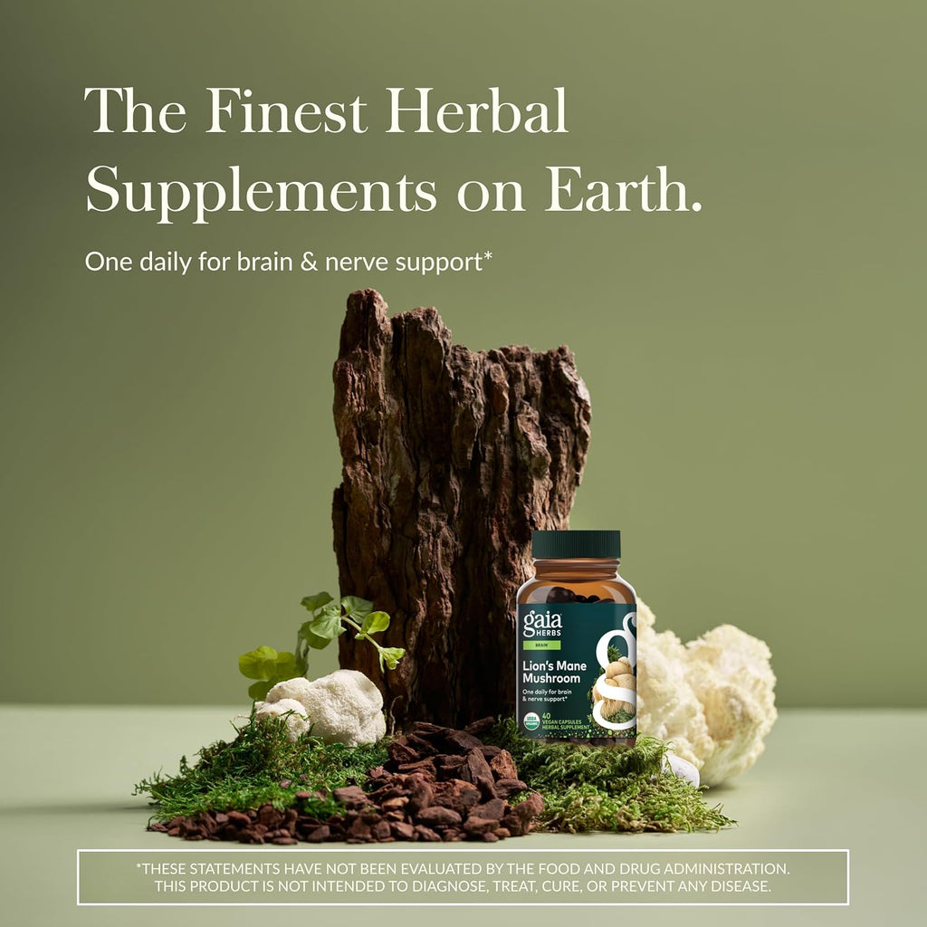 Gaia Herbs Lion’s Mane Mushroom - Brain & Nerve Health Support - 40 Vegan Capsules