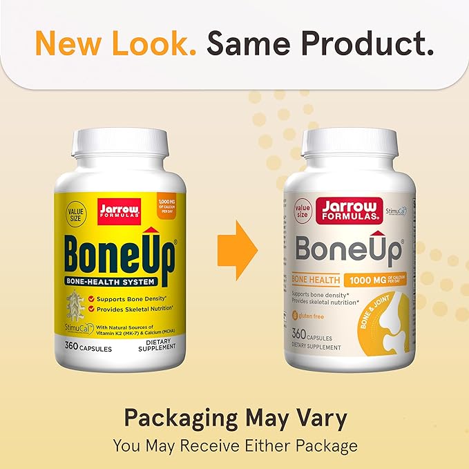 Jarrow Formulas BoneUp for Bone Density - Vitamin D3 and K2, Calcium Support, 360 Capsules, Promotes Skeletal Nutrition, Up to 60 Days Supply