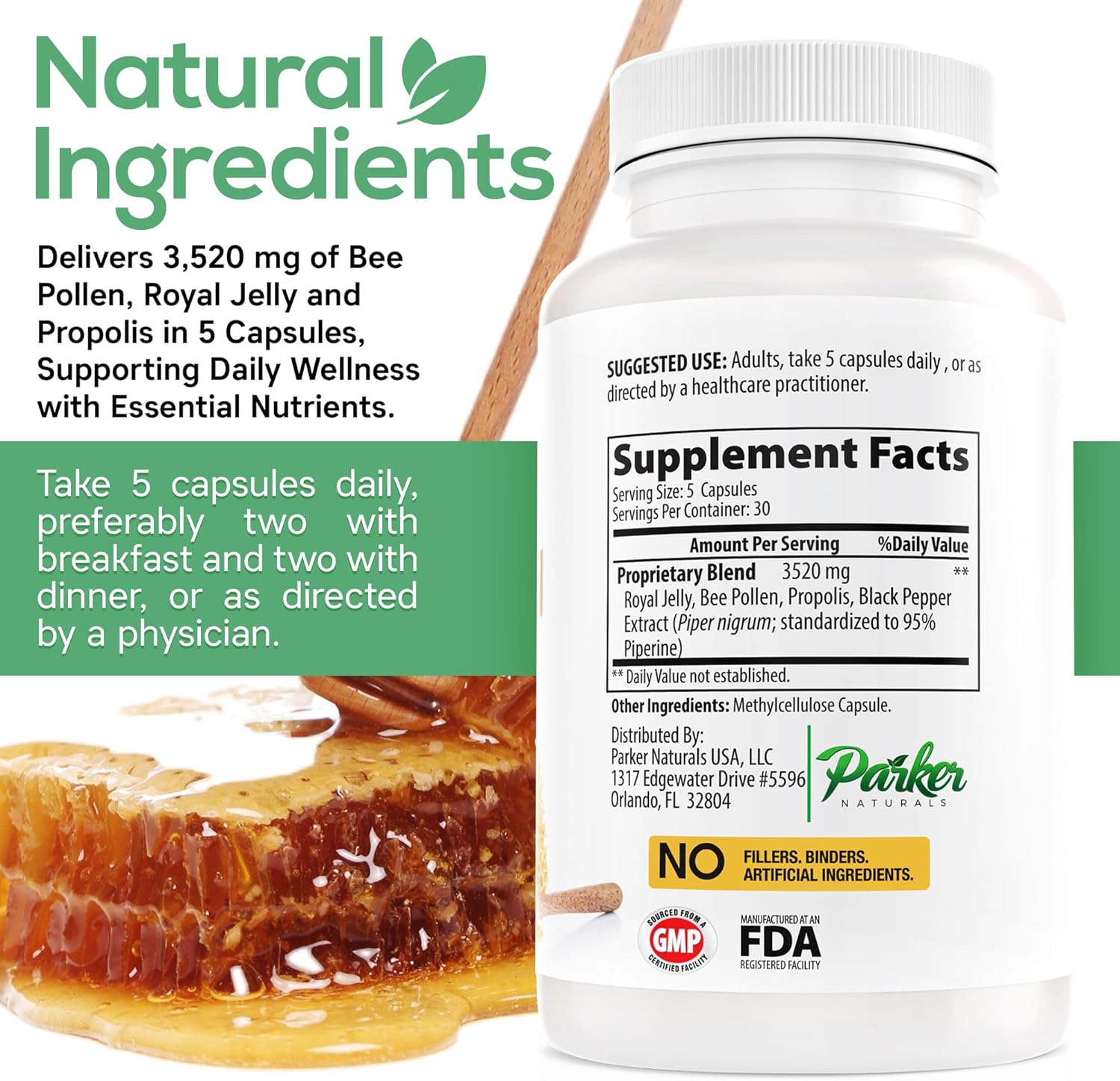 Supreme Bee Pollen Capsules, 3520 mg Royal Jelly, Bee Pollen, and Bee Propolis Capsules, Natural Bee Pollen Supplement for Adults, 150 Capsules