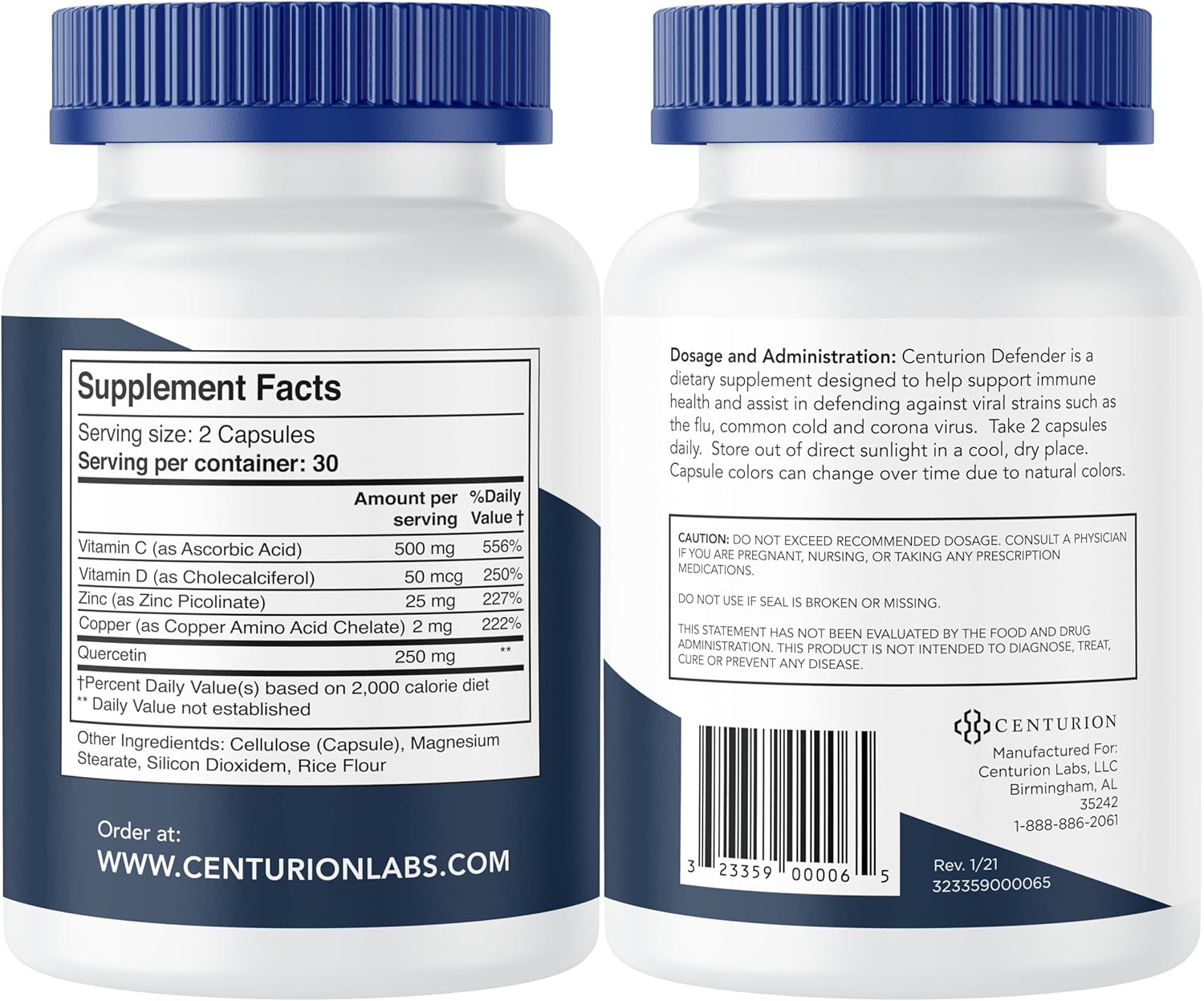 Centurion Labs Defender Immunity Boost, 5-in-1 Powerful Blend of Quercetin, Zinc, Vitamin D, Vitamin C, Copper to Help Support Overall Health, 60 Caps