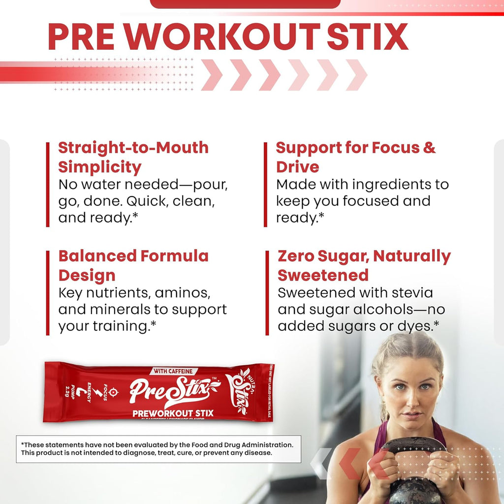 Clean Nutraceuticals Pre Workout Powder Energy Sticks - Caffeine 100mg, Energy Drink Mix, Creatine Monohydrate, Beta Alanine, L-Citrulline, L-Tyrosine, L-Carnitine, Electrolyte Hydration Packets 20 Ct