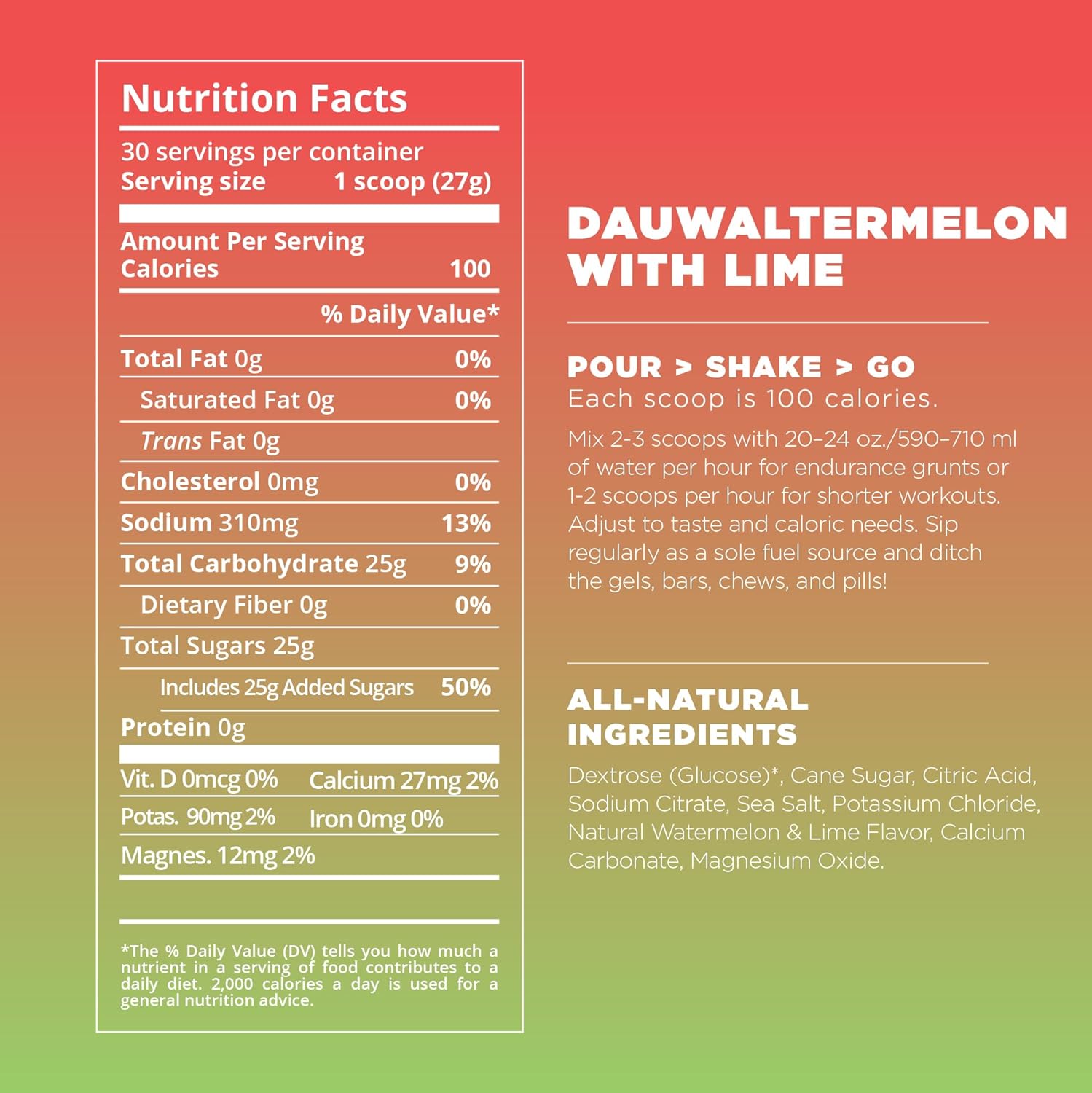 Tailwind Nutrition Endurance Fuel, Carbohydrate & Electrolyte Sports Drink Mix Powder, Gluten-Free, Vegan, Dauwaltermelon, 30 Servings