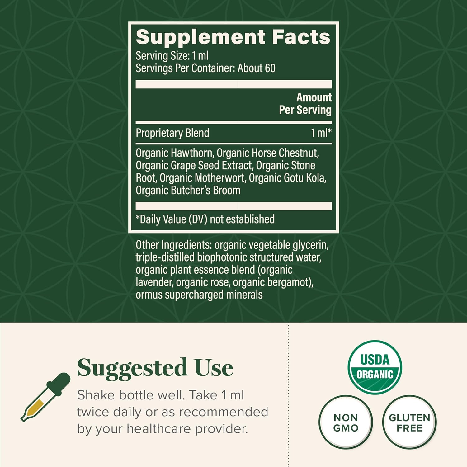 Global Healing Plant-Based Vein Health Liquid Vegan Supplement Drops to Support Blood Flow & Circulation, Helps with Spider & Varicose Veins for Healthy Legs - Organic Horse Chestnut Root - 2 Fl oz