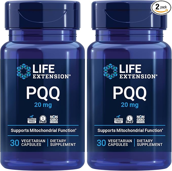 Life Extension PQQ (Pyrroloquinoline Quinone) 20mg Promotes The Growth of New Cellular Mitochondria - Gluten-Free, Once-Daily, Non-GMO, Vegetarian - 30 Vegetarian Capsules (Pack of 2)