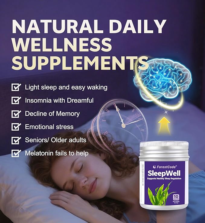 Natural Sleep Aid for Adults with GABA & Seaweed Extract, Melatonin-Free Supplement for Deep Sleep & Stress Relief, Non-Habit Forming 10 Capsules