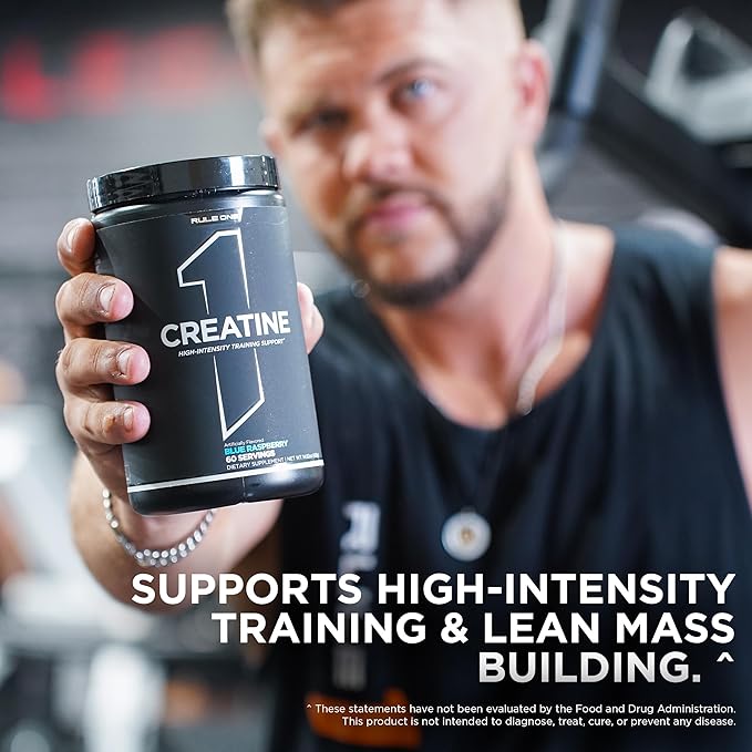 Rule 1 Creatine Powder – Pure Micronized Creatine Monohydrate for High-Intensity Exercise and Lean Body Mass Support, Flavored and Unflavored (30 Servings, Blue Raspberry)