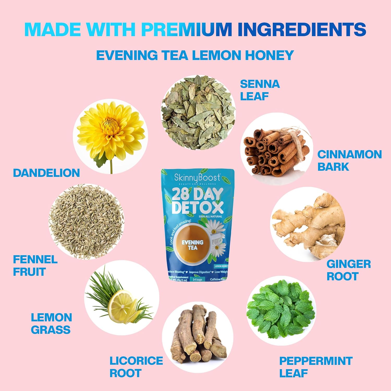Skinny Boost Evening Detox Tea-14 Tea Bags Total, Supports Detox and Cleanse, Reduce Bloating, 100% All Natural, Vegan, Non GMO