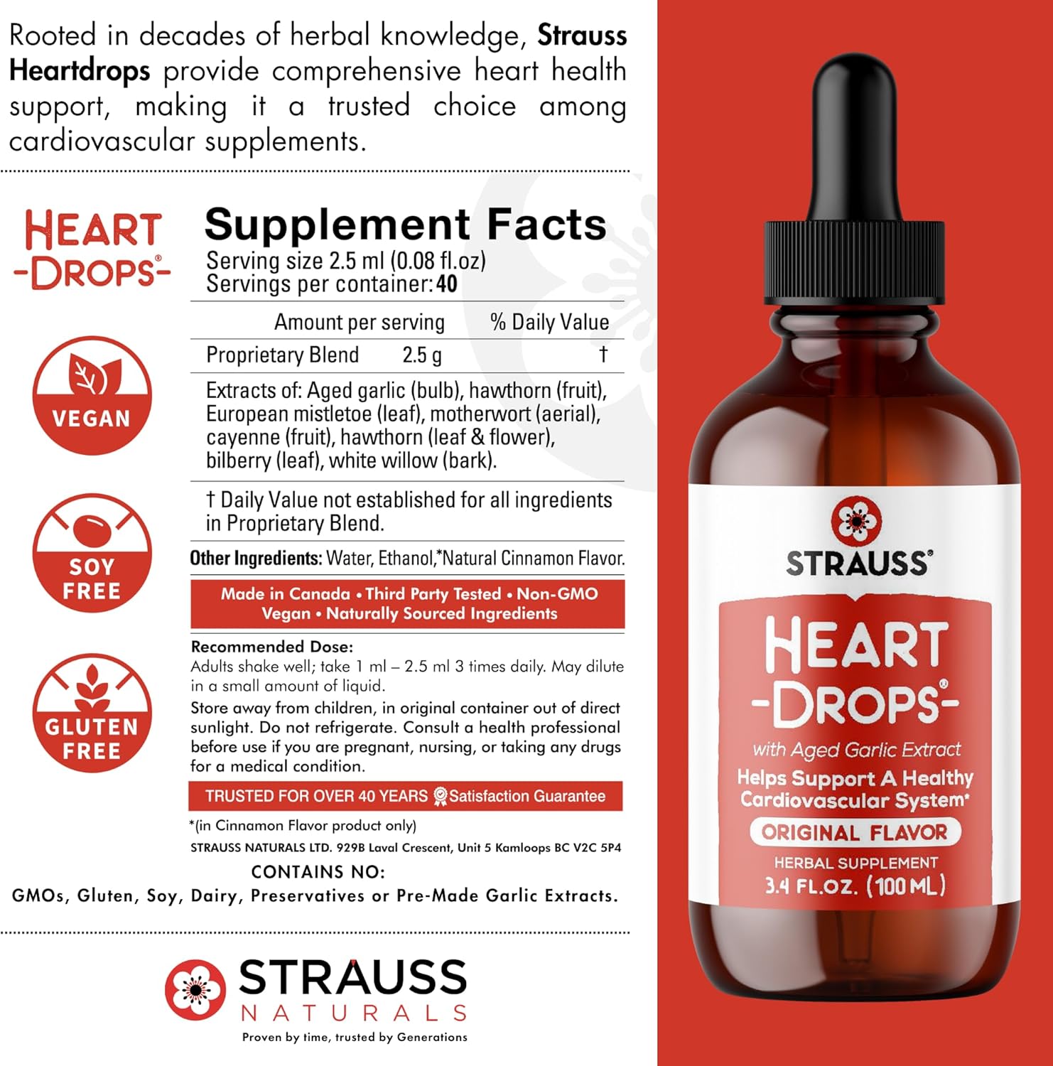 Strauss Naturals Heart Drops – Natural Mistletoe & Aged Garlic Extract Heart Health Supplement – Helps Maintain Healthy Cardiovascular System – Vegan & Non-GMO – 100 ml Bottle