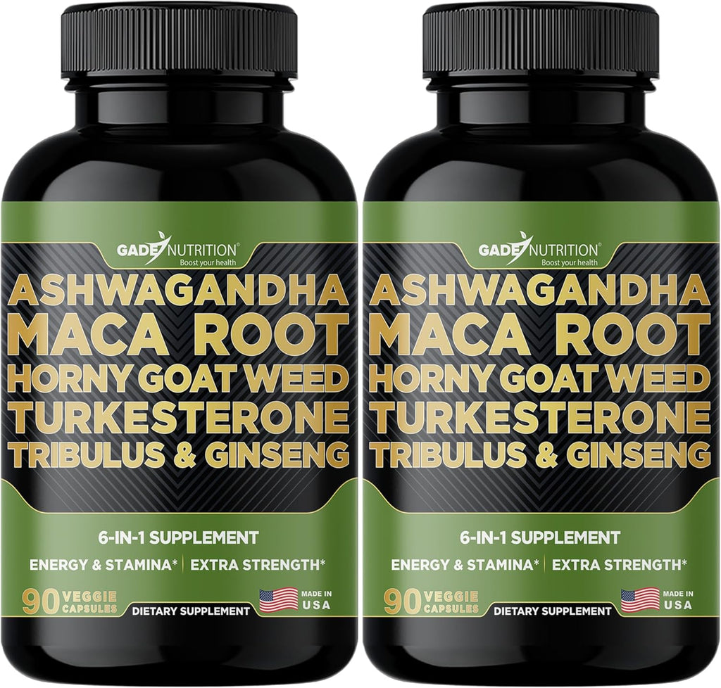 Gade Nutrition Ashwagandha with Maca Root, Horny Goat Weed, Turkesterone Supplement, Tribulus Terrestris, Panax Ginseng Pack of 2