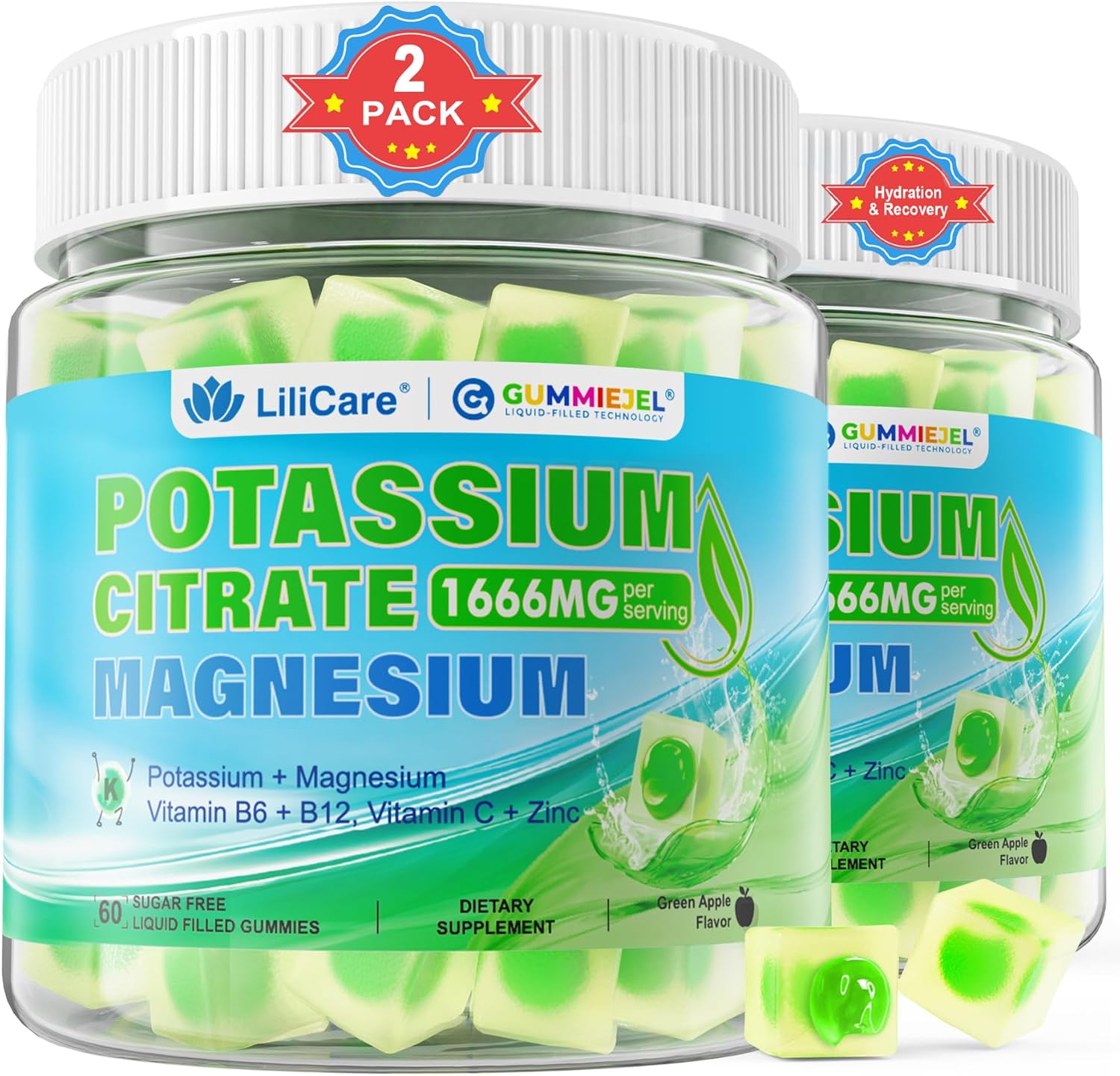 Potassium Citrate Gummies 1666mg for Adults - Potassium Supplement, Magnesium Glycinate, Zinc, B6, B12 & C – Electrolyte Gummies for Energy, Recovery & Leg Cramps, Vegan 120 Cts