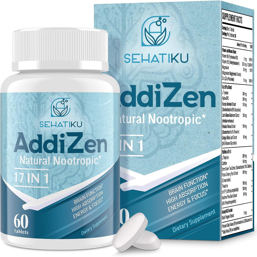 17-in-1 Brain Supplement for Memory and Focus | Natural Nootropics Brain Supplement for Brain Cognition | High Absorption | L-Theanine, Phytonutrient Blend and Vitamins B6, B12 | 60 Tablets