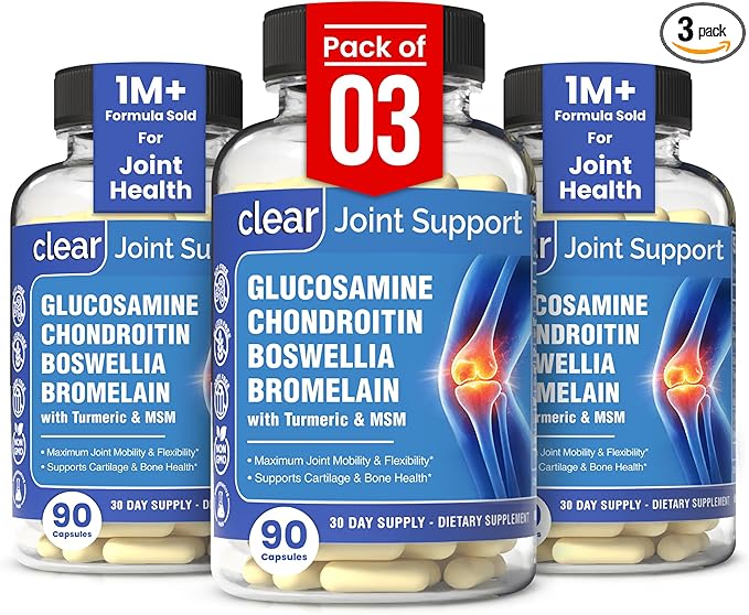 Glucosamine Chondroitin MSM with Turmeric & Boswellia 270 Capsules | 8-in-1 Joint Support Supplement for Flexibility & Mobility | Joint Supplement for Men & Women – Supports Back, Knees, Hips & Joints