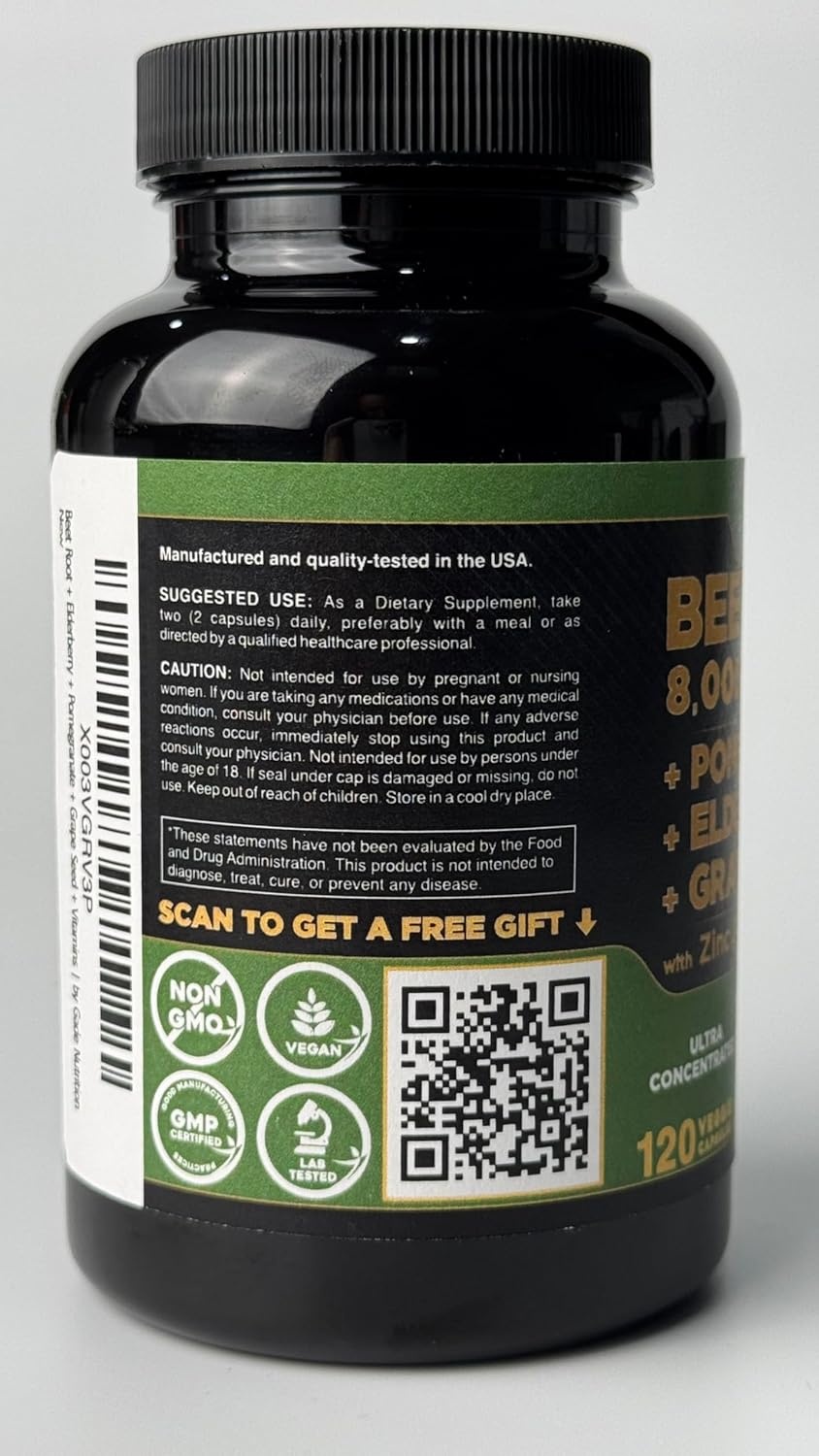 Gade Nutrition Beet Root Capsules Concentrated | Extra Strength Beetroot Extract Formula | Elderberry with Vitamin C and Zinc, Pomegranate, Grape Seed |Made in USA