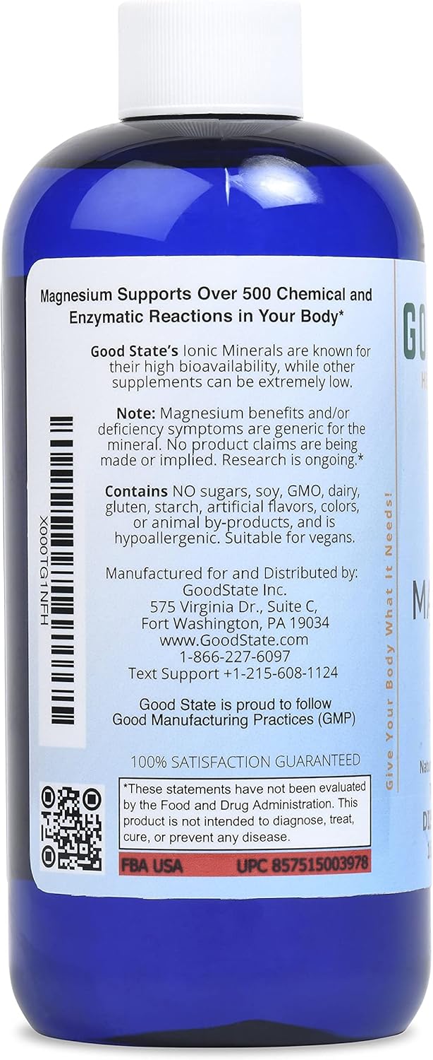Good State | Ionic Magnesium 16 oz.| Natural | Nano Sized Mineral Technology | Professional Grade | Supports Healthy Chemical & Enzymes Reactions | 192 Servings at 100 mg per serving | 16 Fl oz Bottle