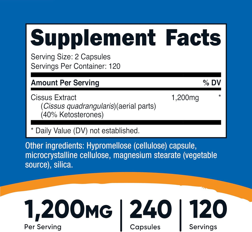 Nutricost Cissus Quadrangularis (1200mg) 240 Capsules - 120 Servings, Gluten Free, Non-GMO, and Vegetarian Friendly