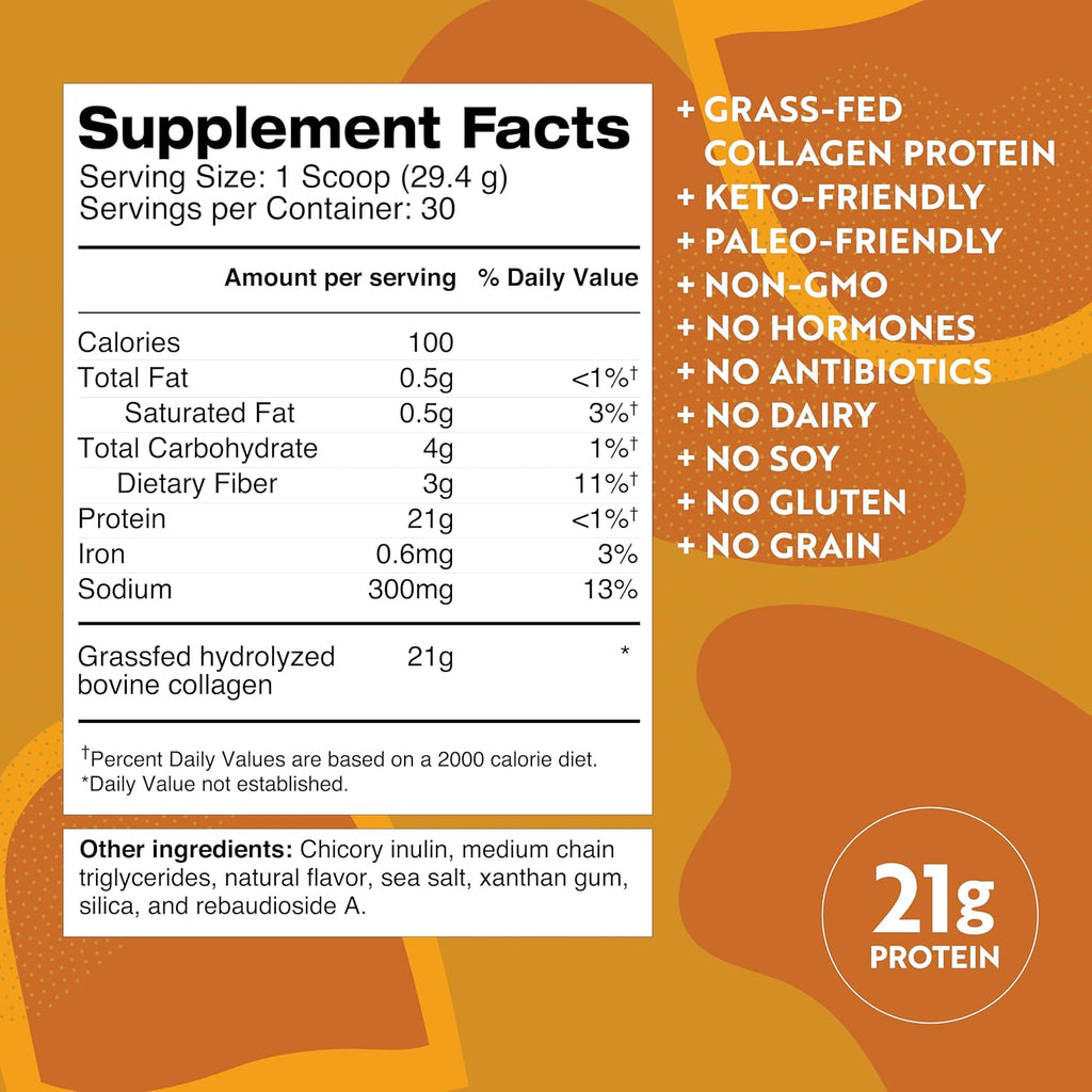 Dr. Kellyann Bone Broth Protein Powder Salted Caramel - 21g Protein, Grass-Fed Collagen, Segar-Free, Keto & Paleo Friendly (30 Servings)