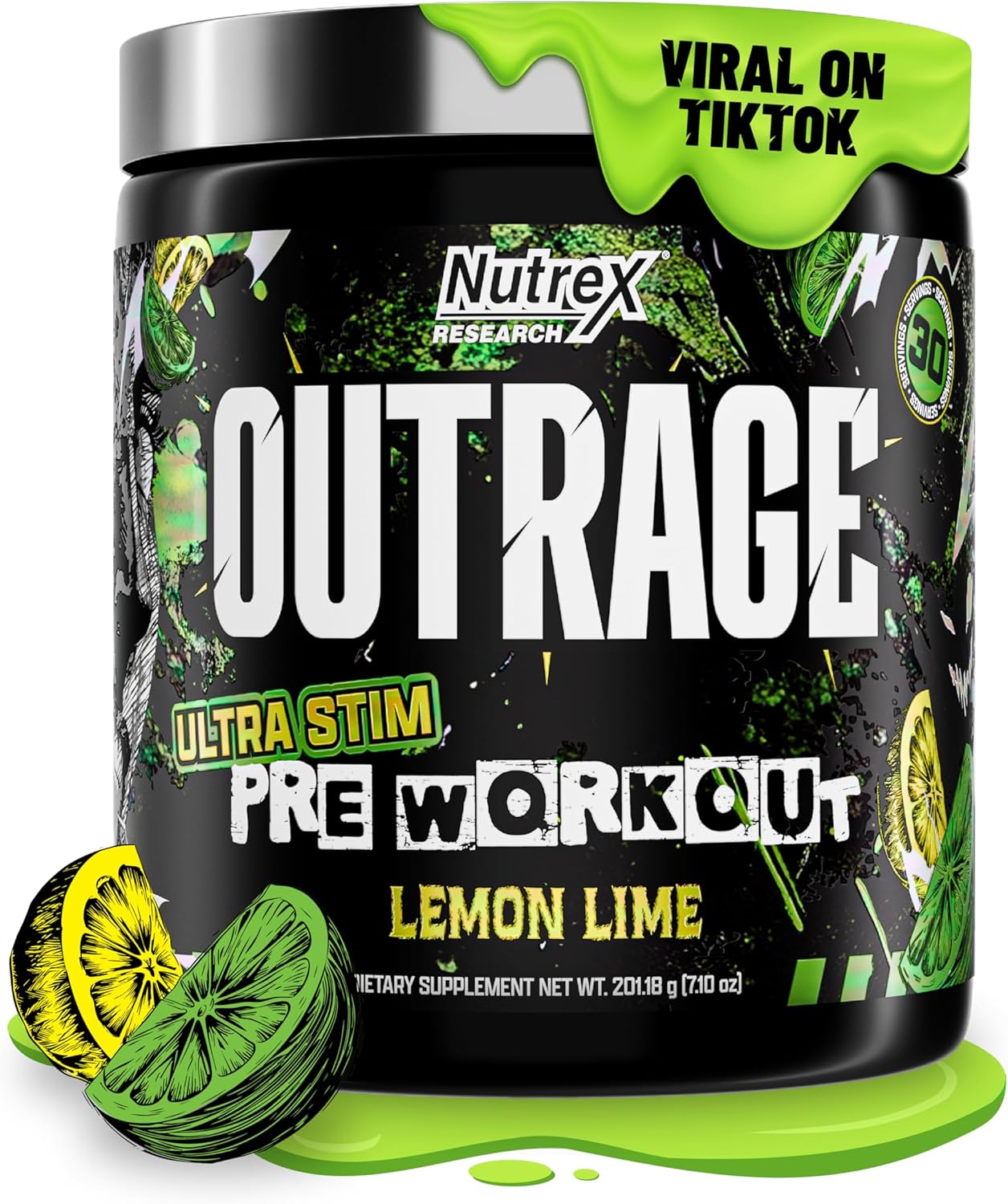 Outrage Ultra HIGH STIM Pre-Workout Powder for Men | 400mg Caffeine, L-Citrulline, Beta-Alanine, Creatine | Extreme Energy, Focus, Strength & Endurance (30 Servings, Lemon Lime)