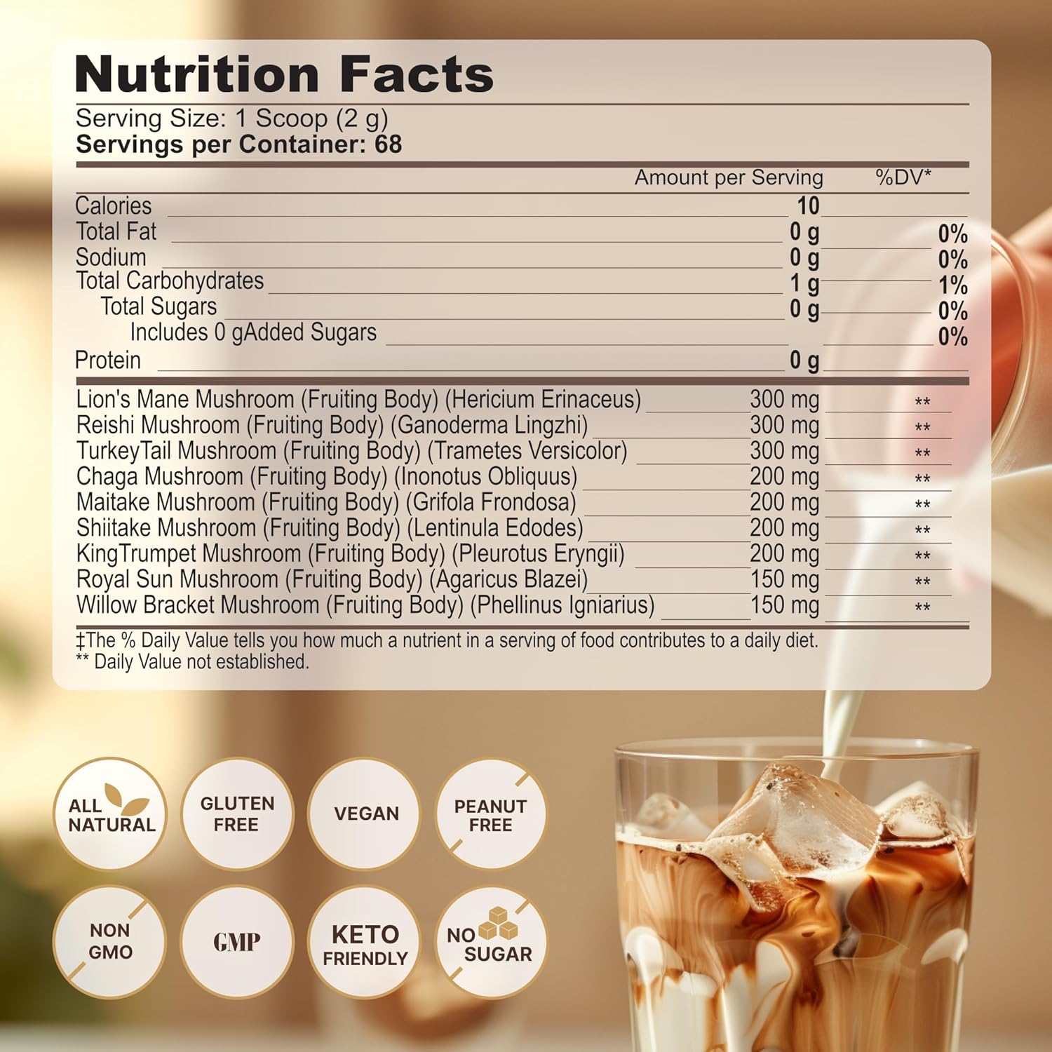 Mushroom Coffee Organic - 9 Mushroom Adaptogen Mix - Lion's Mane, Chaga, Turkey Tail, Reishi, Shiitake - Instant Mushrooms Coffee for Gut Health, Energy, Mental Clarity - 60 Servings