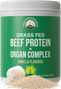 Grass Fed Beef Protein Powder + Organ Complex. Lactose Free Great Tasting Beef Protein Isolate + Organs. Animal Based Non Dairy No Whey Paleo Carnivore Supplement for Muscle Building. Vanilla Flavor