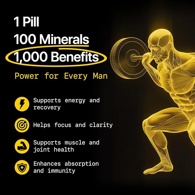 Menerals Mens Multivitamin – Powerful All in One Mineral Supplement for Men – Natural Trace Minerals with Fulvic Acid from Rich American Soil – Supports Daily Energy, Vitality, Focus, and Mens Health