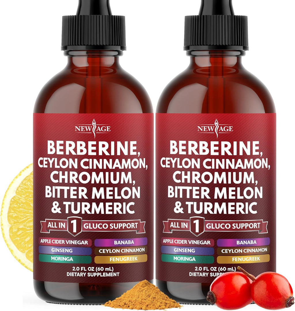 Berberine with Ceylon Cinnamon Supplement Liquid Drops + Bitter Melon Extract, Glucomannan, Gymnema, Chromium, Turmeric, Panax Ginseng, Moringa- 4 OZ