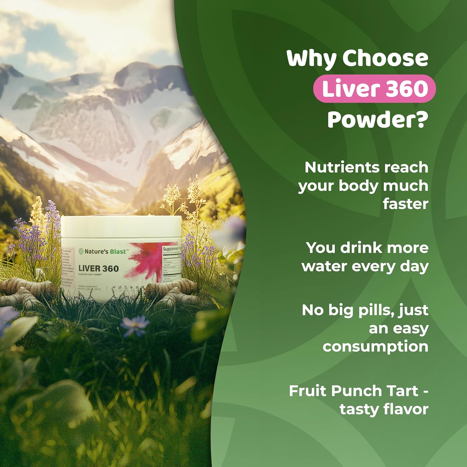 Liver 360 - Fruit Punch Flavored Liver Powder Supplement with Artichoke Extract, Turmeric, and Milk Thistle, Liver Cleanse Detox & Repair Formula, 1 Bottle
