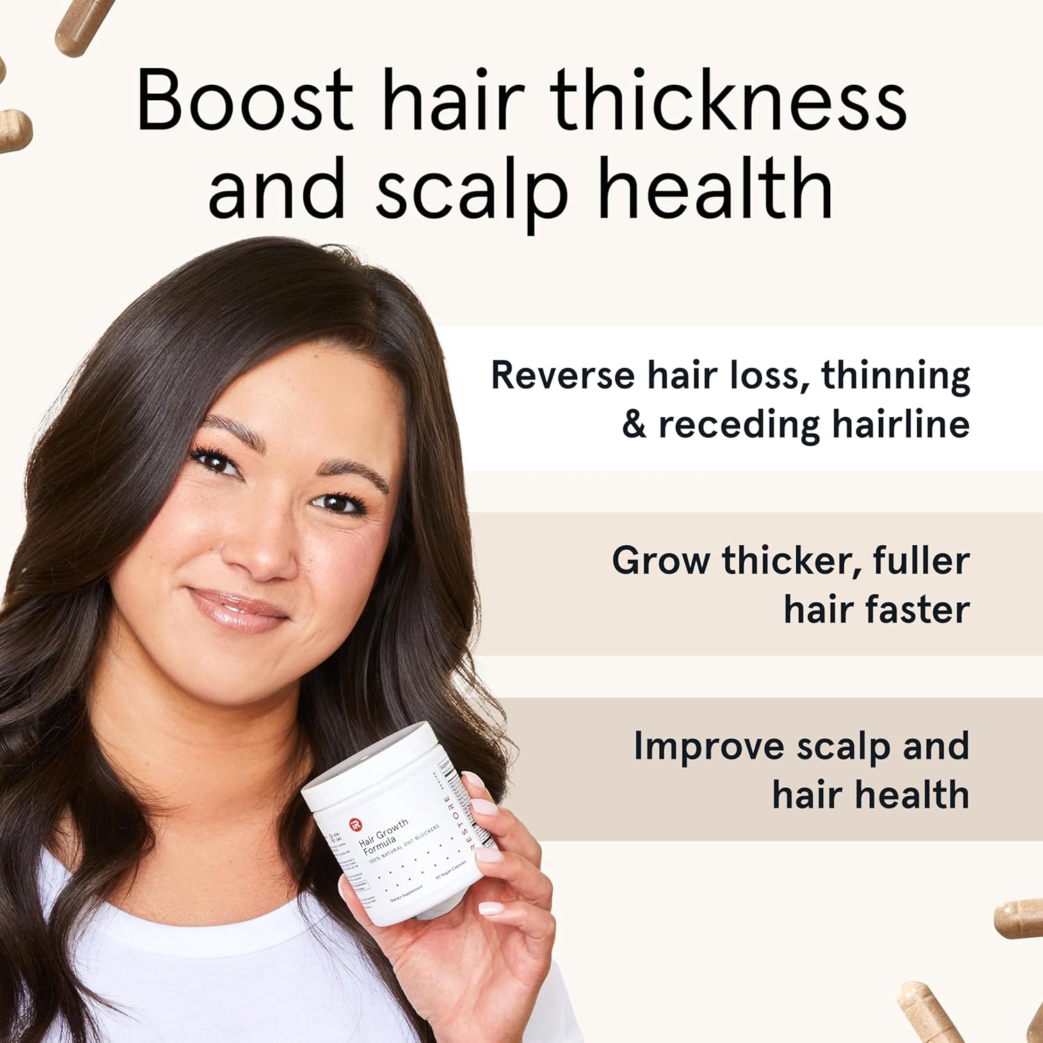 iRestore Hair Growth Supplement – Natural DHT Blockers & Multivitamin Blend – Vegan, Non-GMO, 90 Capsules – Supports Thicker, Stronger Hair for Men and Women – 3-Pack