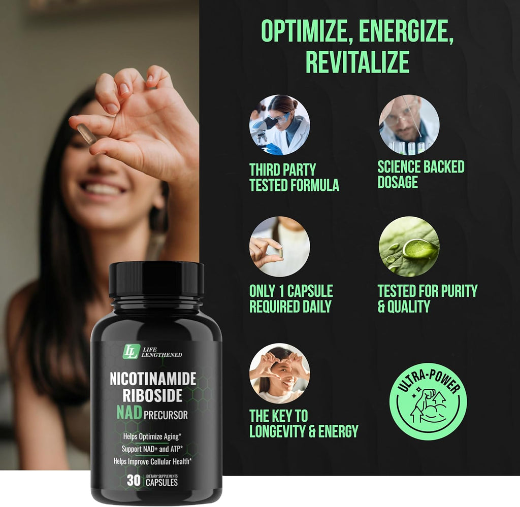 New NAD Supplement - Nicotinamide Riboside for Healthy Aging | Fast-Acting Natural NAD+ & NR Booster | NMN Alternative & Flush Free | Improve Organic Levels of NAD for Anti-Aging & Longevity