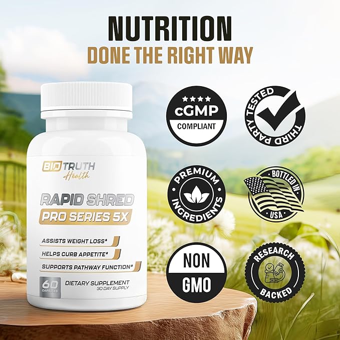 Rapid Shred Pro Series 5X | Supports GLP-1 Pathway Function | Weight Loss Pills for Women & Fat Burner for Men + Appetite Suppressant Supplement | 3rd Party Tested Formula - 60 Capsules