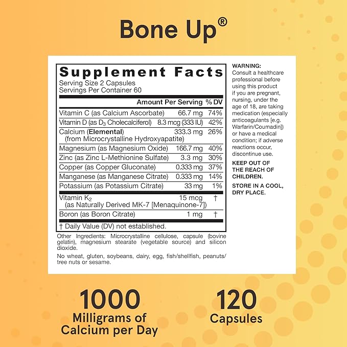 Jarrow Formulas BoneUp for Bone Density - Vitamin D3 and K2, Calcium Support, 120 Capsules, Provides Skeletal Nutrition, Up to 20 Days Supply