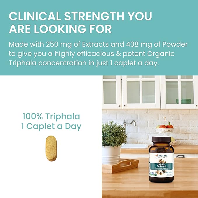 Himalaya Organic Triphala - Digestive Health Supplement for Colon Cleanse & Occasional Bloating and Constipation Relief - USDA Organic, Vegan, Non-GMO, Gluten Free, 688 mg, 30 Caplets