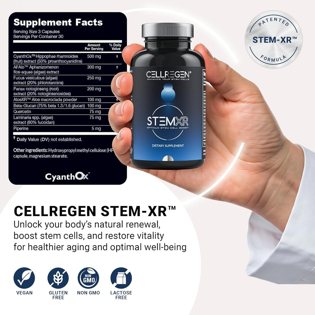StemXR™ Stem Cell Activator & Circulation Booster – Stem Cell Supplement for Men & Women – Blue Green Algae, Longevity, Vitality, Anti-Aging, Energy & Performance Support – 90 Capsules