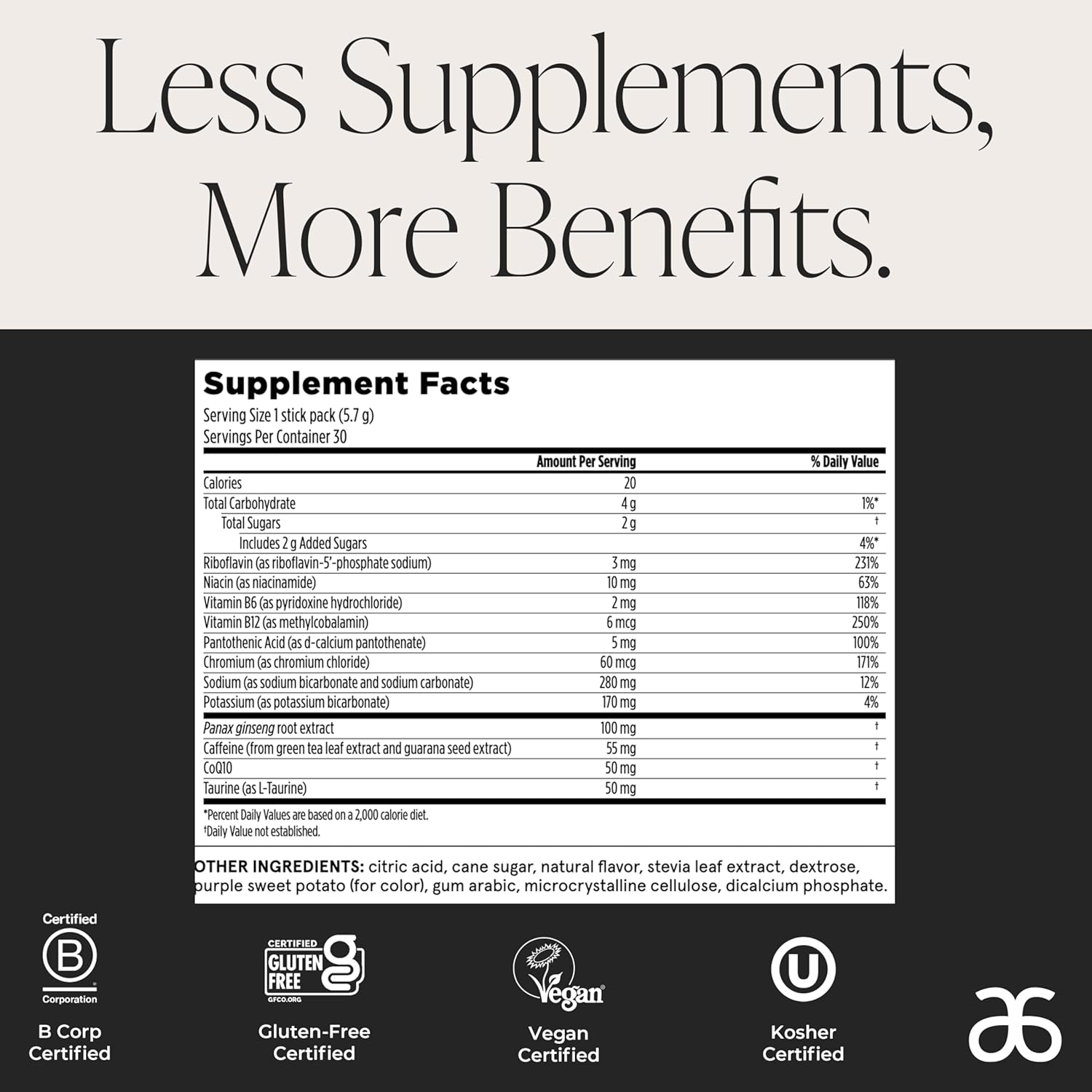 Arbonne Ginseng Energy Supplements - Blackberry Flavor Fizz Sticks, Energy Boost with Caffeine Powder from Guarana and Green Tea, Delicious Alternative to Caffeine Pills