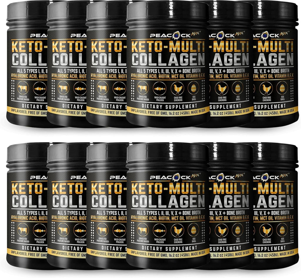 Multi Collagen Protein Powder 16.2 oz (Pack of 12) | 5 Types with Bone Broth, Hydrolyzed Peptides, Biotin & MCT Oil, Unflavored, Supports Skin, Hair, Nails, Joints & Gut Health