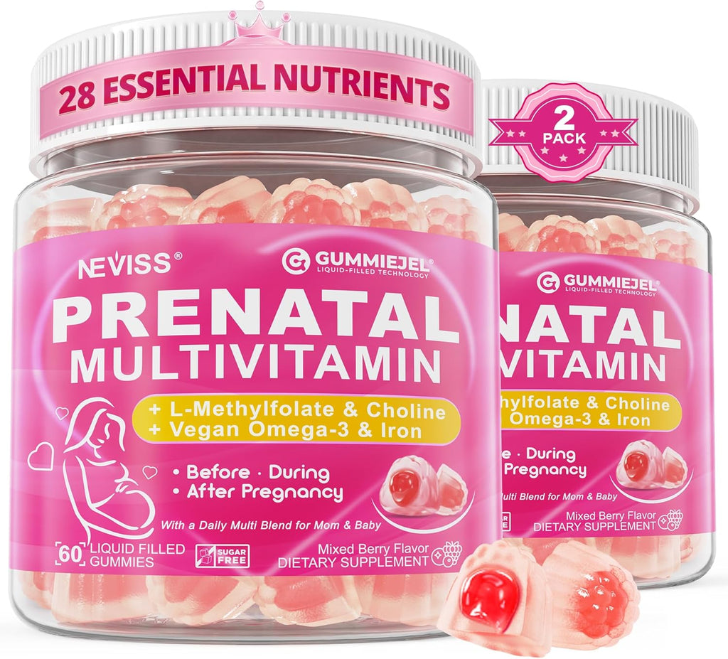 Prenatal Multivitamin Gummy for Women w/Methylfolate 1mg, Iron Choline Omega-3(DHA+EPA), Prenatal Vitamins for Women Gummies, Postnatal Vitamins | Before,During & After Pregnancy, Sugar Free,120Cts