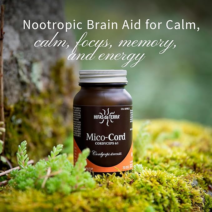 HIFAS DA TERRA Mico-Cord - Cordyceps Mushroom Capsules, Mushroom Supplement, Adaptogen Extract Powder Pills for Women & Men, Nootropic Brain Aid for Calm, Focus, & Memory - 70 Vegan Capsules