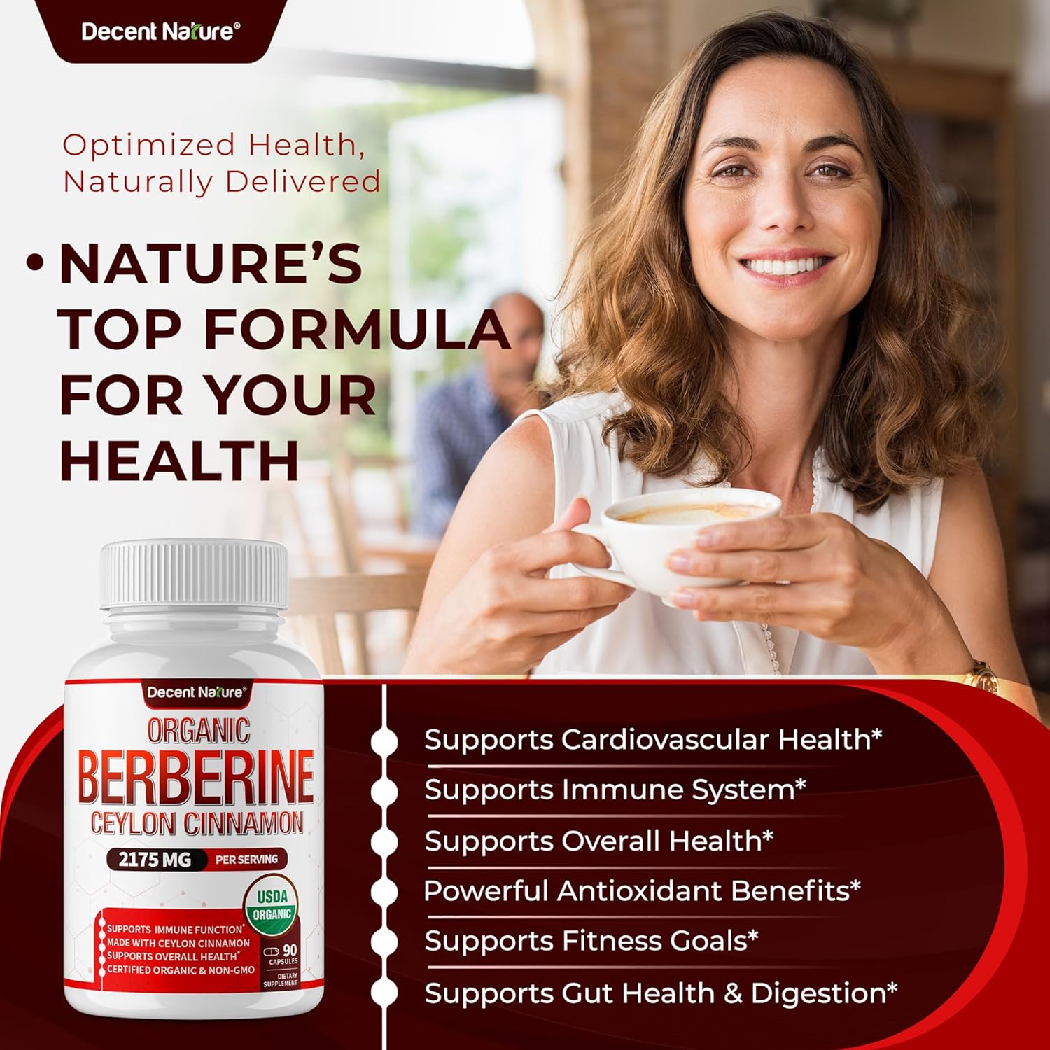 Organic Berberine with Ceylon Cinnamon 2175mg - Premium berberine supplement high purity extract USDA Organic, support immune system, Berberine Plus Complex, Non-GMO Vegan for Men Women 90 Capsules