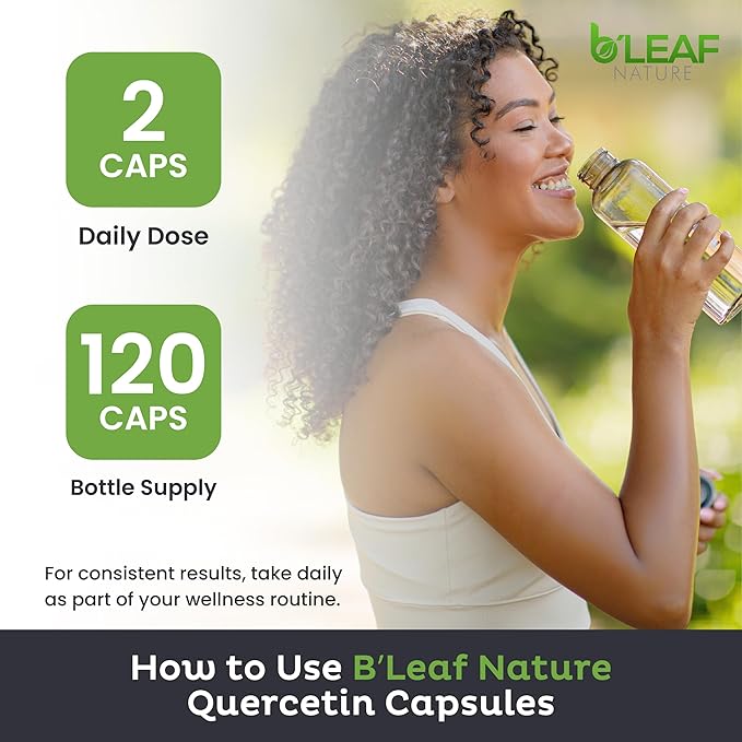 B'LEAF NATURE Quercetin Phytosome, 120 Capsules – 1000mg High Absorption Quercetin with Vitamin C and Zinc – Non-GMO Vegetarian Quercetin Supplement for Immune, Energy and Seasonal Support