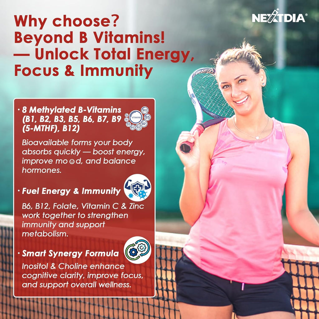 Vitamin B Complex Gummies, Vegan Vitamin B Gummies with 2000 mcg Methyl B12, Methyl Folate | Plus Choline + Inositol, Vitamin C + Zinc for Supports Energy, Mood, Immune, Healthy Hair, Skin - 60 Cts