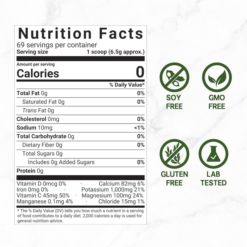 Electrolytes Powder, 1lb (69 Servings) – No Sugar, Lemon Lime – Hydration Supplement Drink Mix – High Potassium 1,000mg Per Serving, Manganese & Magnesium – Natural Hydration & Energy – Keto Friendly