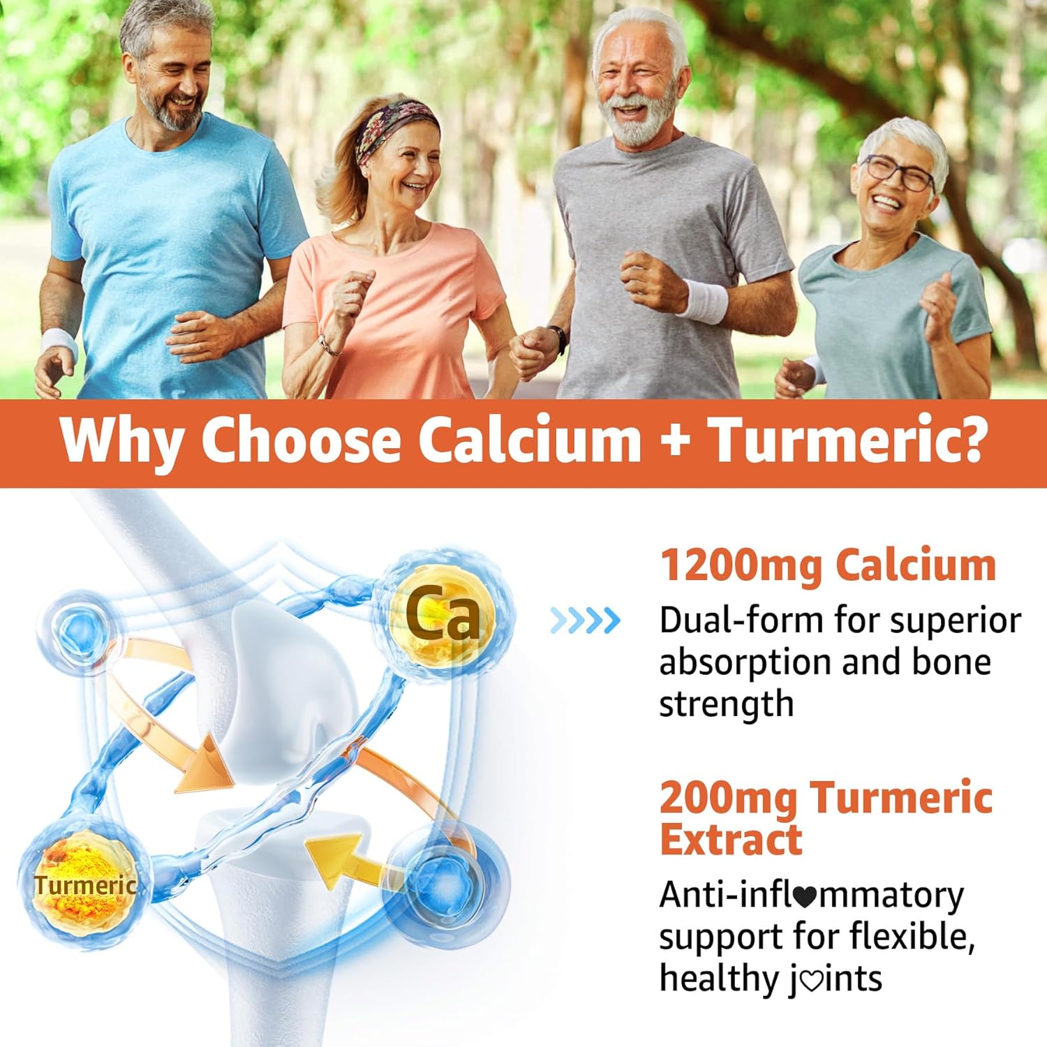 Calcium 1200 mg with Vitamin D3 Gummies - Calcium + Turmeric Supplement for Women and Men with Vitamin K2 B12 - Support Bone & Muscle - Sugar Free - Vegan (60 Count)