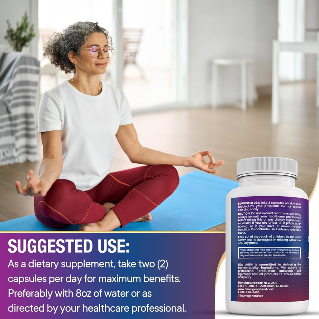 NEW AGE Saffron Supplements with Ashwagandha - Support with L-Theanine, Ginkgo Biloba, St. John's Wort, Rhodiola Rosea & 5-HTP - Saffron 180 Count