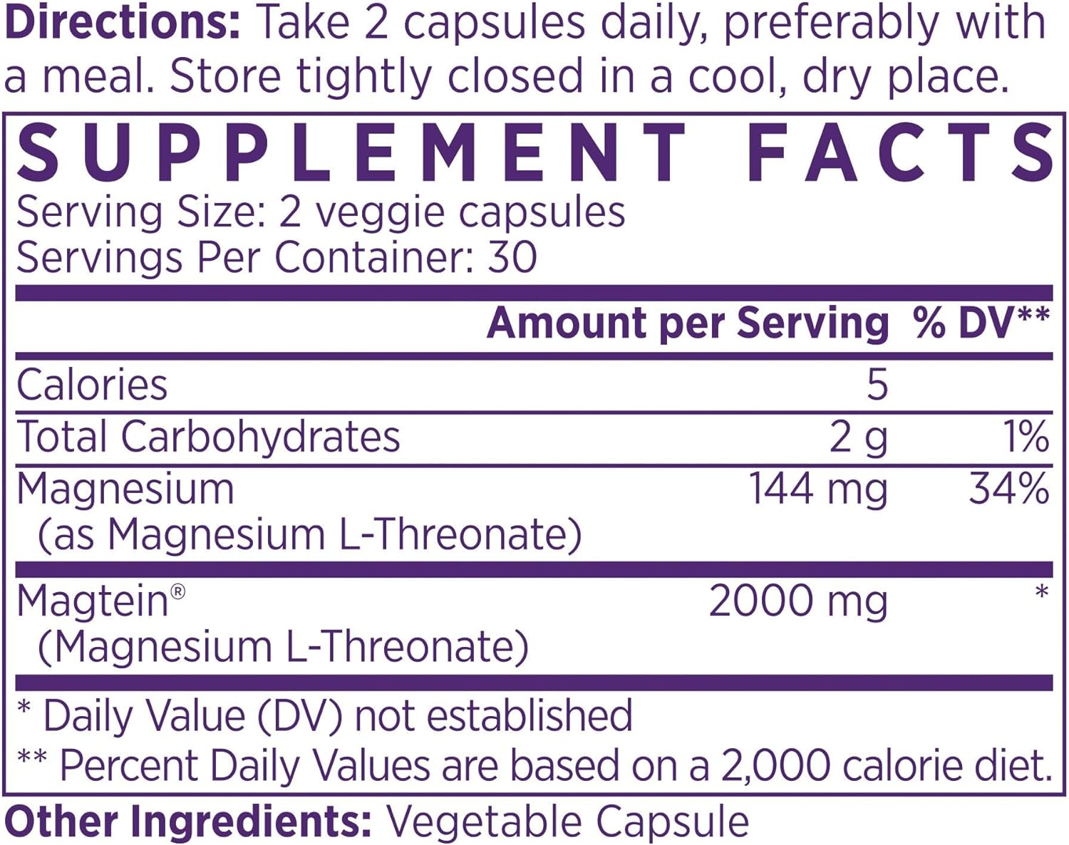 NAOMI Magnesium L-Threonate with 2,000mg Patented Magtein®, High Absorption Elemental Magnesium, Memory Supplement - Brain Health, Focus, Nerve Support, Heart Health, Natural Sleep Aid, 60 Veggie Caps