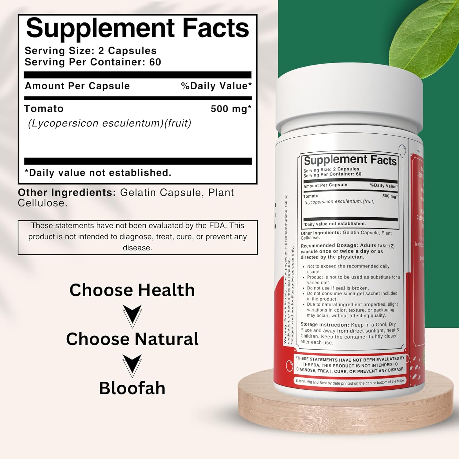 Tomato Powder Capsules 500mg (Lycopene) - 120 Count | Natural Carotenoid Supplement for Health and Wellness Support | Plant Based, Gluten Free & Non-GMO Formula