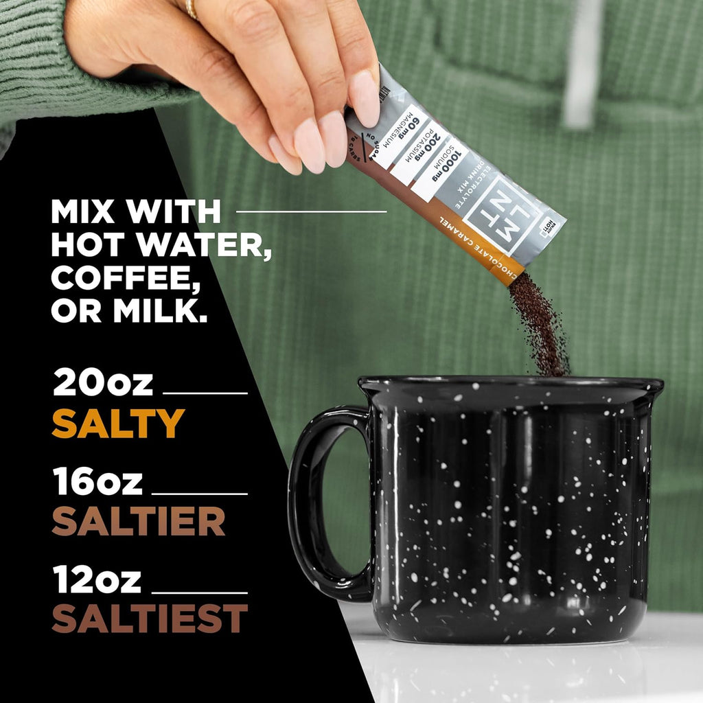 LMNT Zero Sugar Hot Chocolate or Coffee Mixer - Chocolate Caramel Salt | Drink Mix | 30-Count