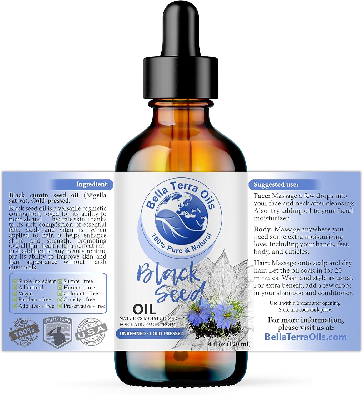 Bella Terra Oils - Organic Borage Seed Oil 4oz - Full of GLA, Embrace The Essence of Pure Organic Borage, Rich in Vitamins A & C, A Natural Boost for Skin's Vitality