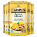 Twinings Lemon & Ginger Herbal Tea Individually Wrapped Bags, 25 Count (Pack of 6), Spicy Ginger, Lemon Peel, & Lemongrass, Naturally Caffeine-Free, Enjoy Hot or Iced, 150 Teabags