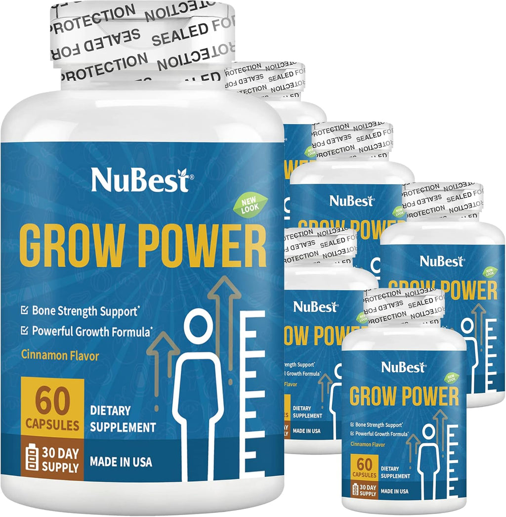 NuBest Grow Power - Powerful Supplement for Age 10+ & Teens - Supports Bone Strength, Stronger Bone and Overall Health with Calcium, Vitamin D3, Phosphorus, Magnesium, Zinc & More - 6 Pack