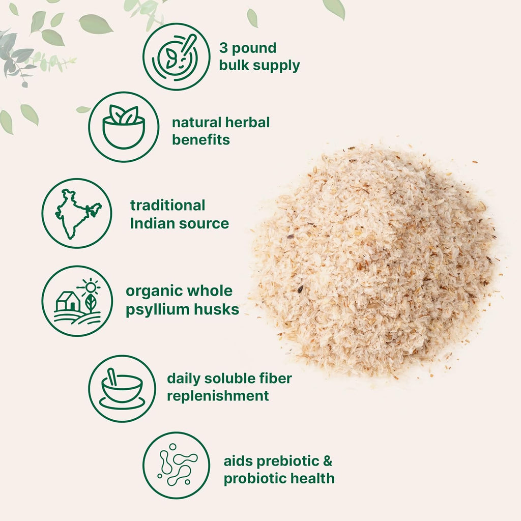 Micro Ingredients Organic Whole Psyllium Husks, 3lbs | Daily Soluble Fiber Supplement | India Origin | Natural Prebiotics & Probiotics | Supports Digestive Health|Non-GMO, Keto Friendly, Vegan